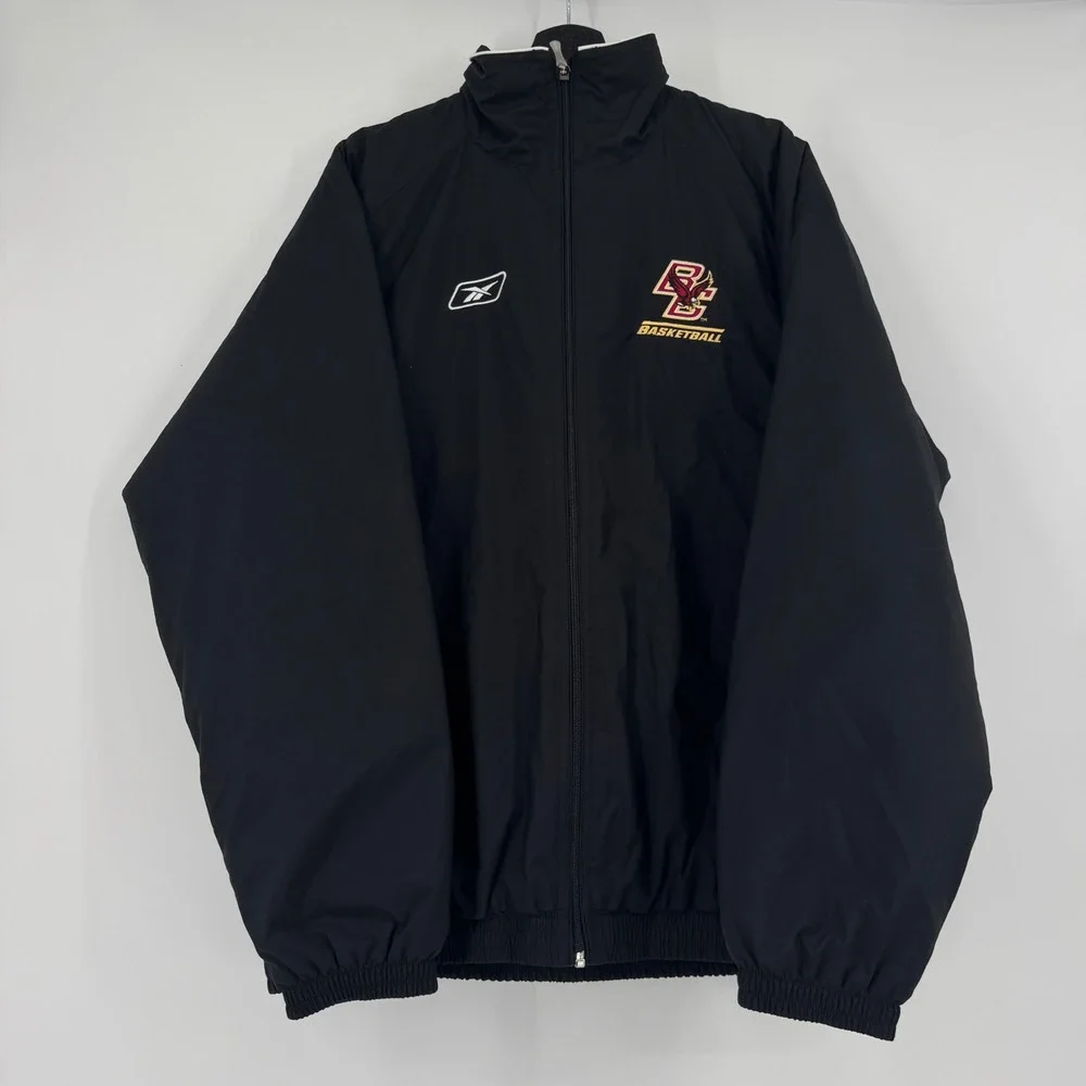 VTG Reebok Boston College Basketball Jacket Mens Small Black Full Zip Puffer